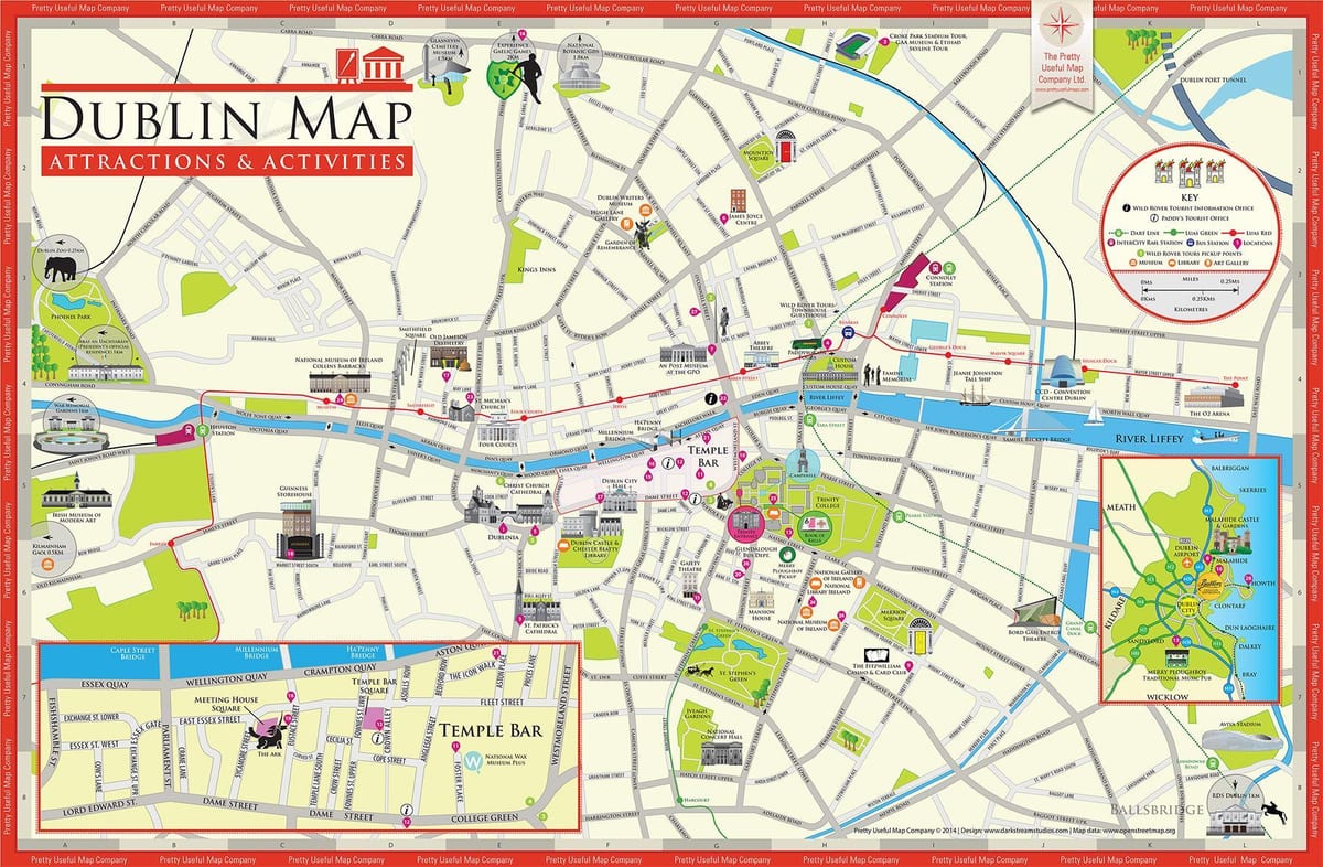 žemėlapis lankytinų vietų dublinas, airija