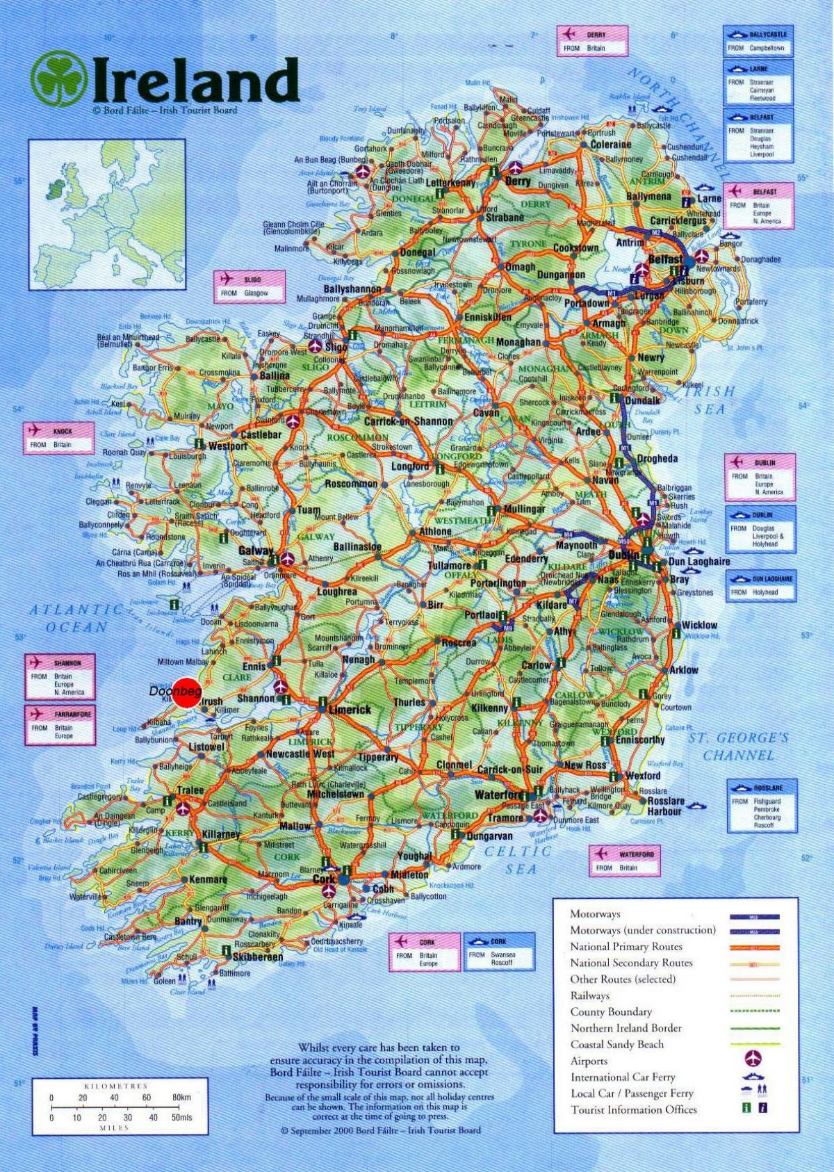 žemėlapis airija rodo lankytinų vietų