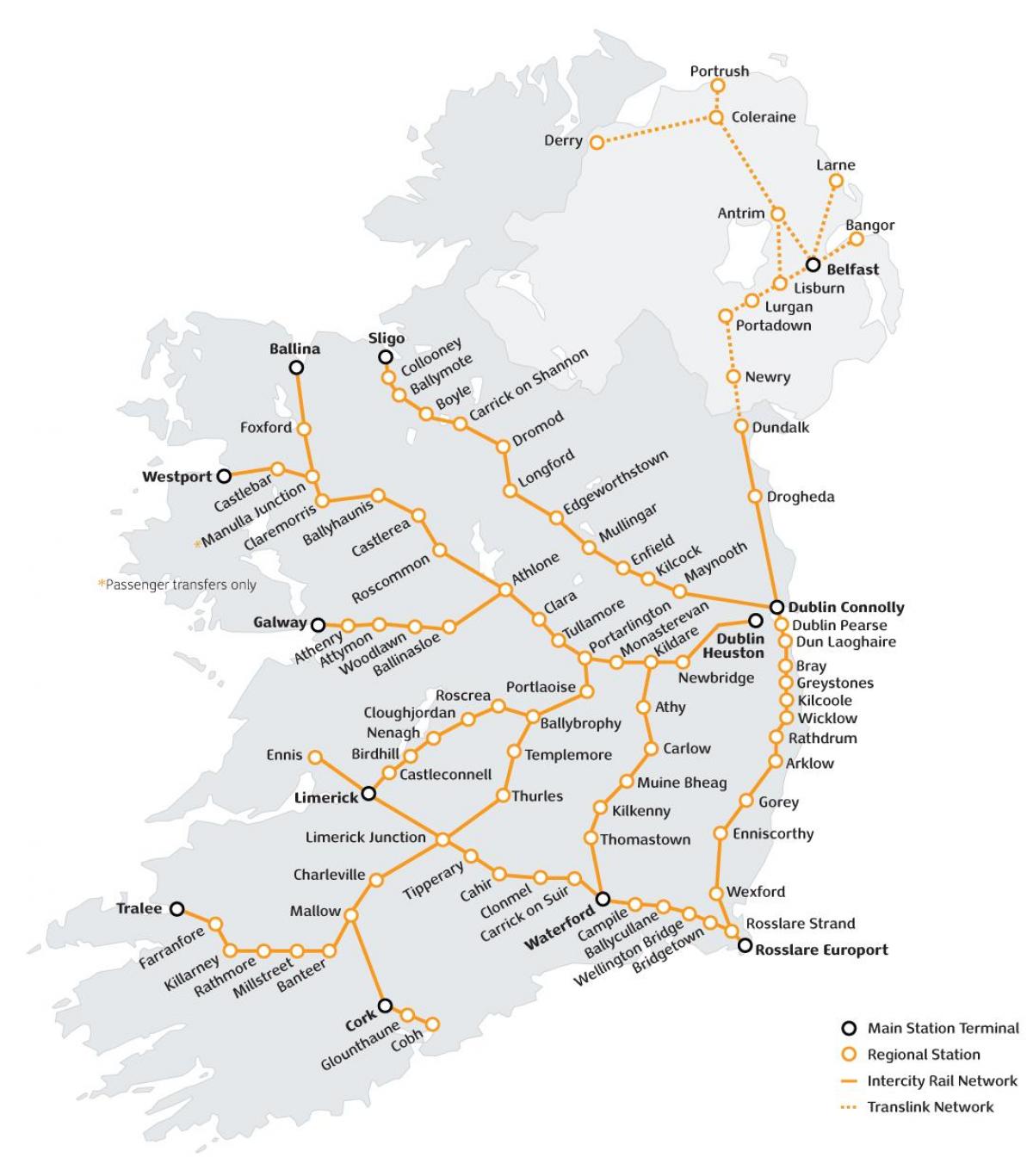 traukinio kelionės airijoje žemėlapis
