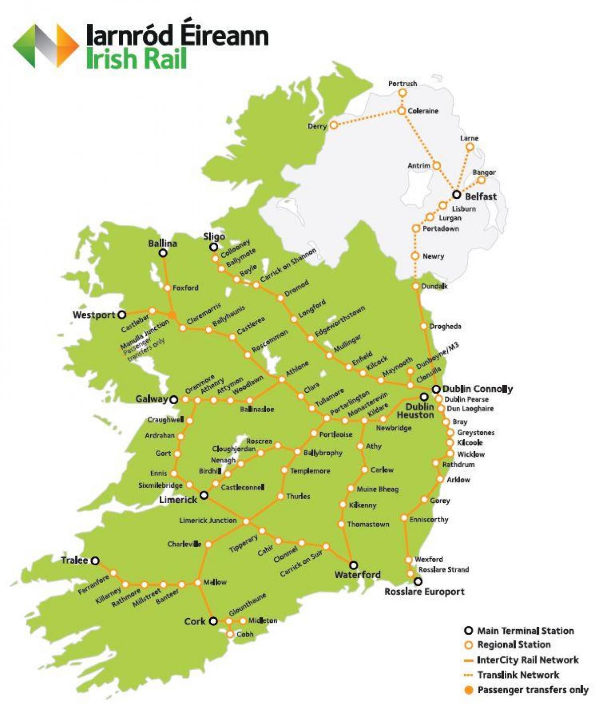 keliauti geležinkeliais, airijoje žemėlapis