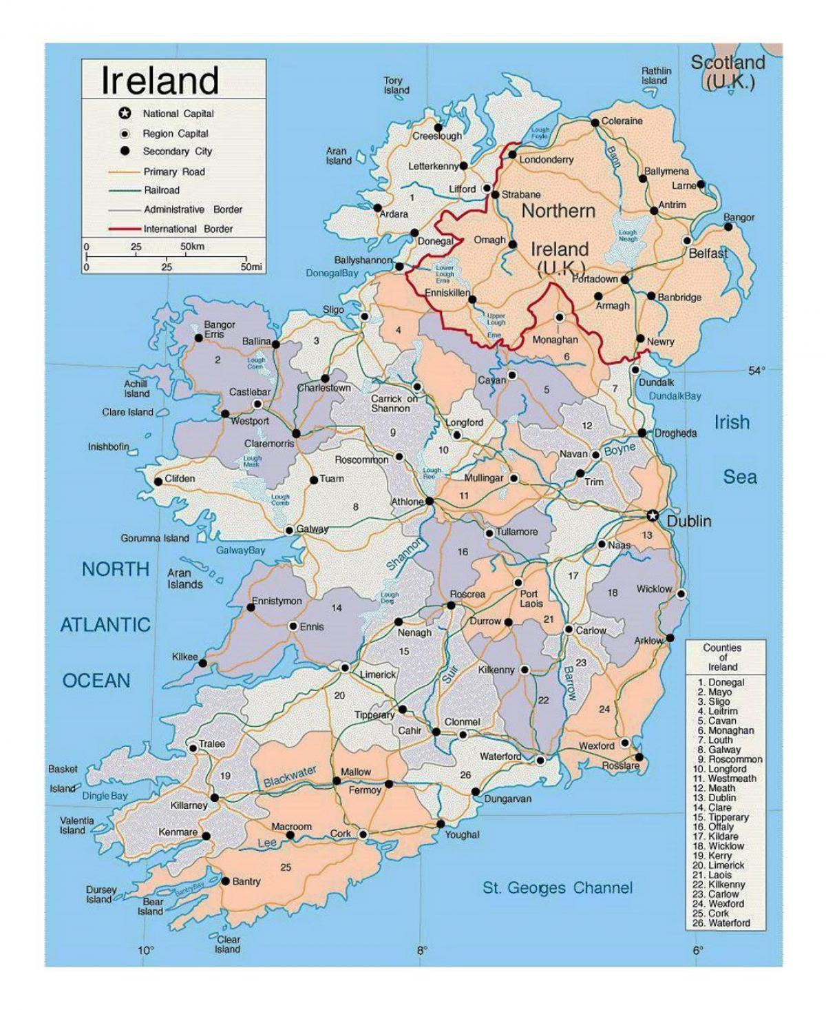 žemėlapis airijos miestų