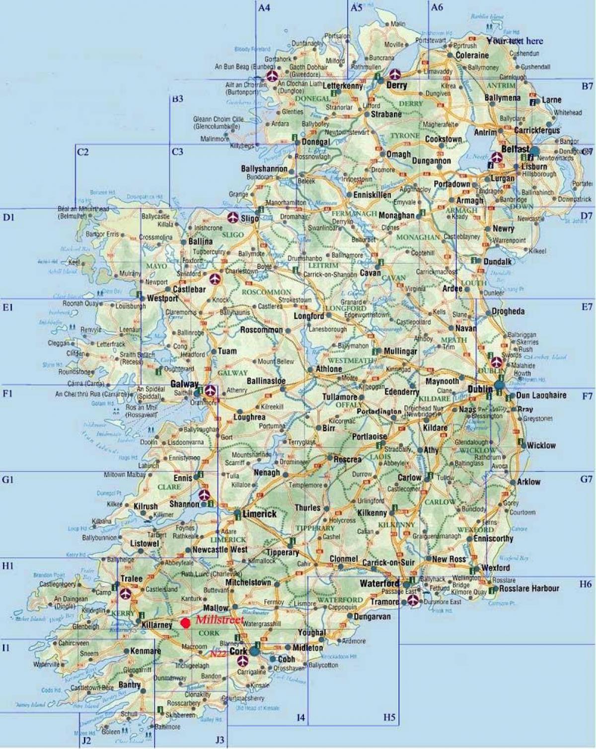 detalus kelių žemėlapis airija
