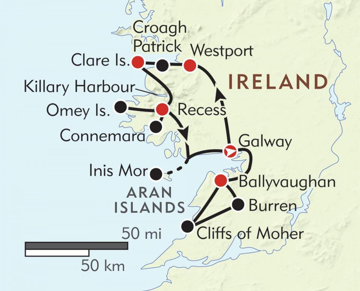 žemėlapis vakarinės airijos pakrantės 
