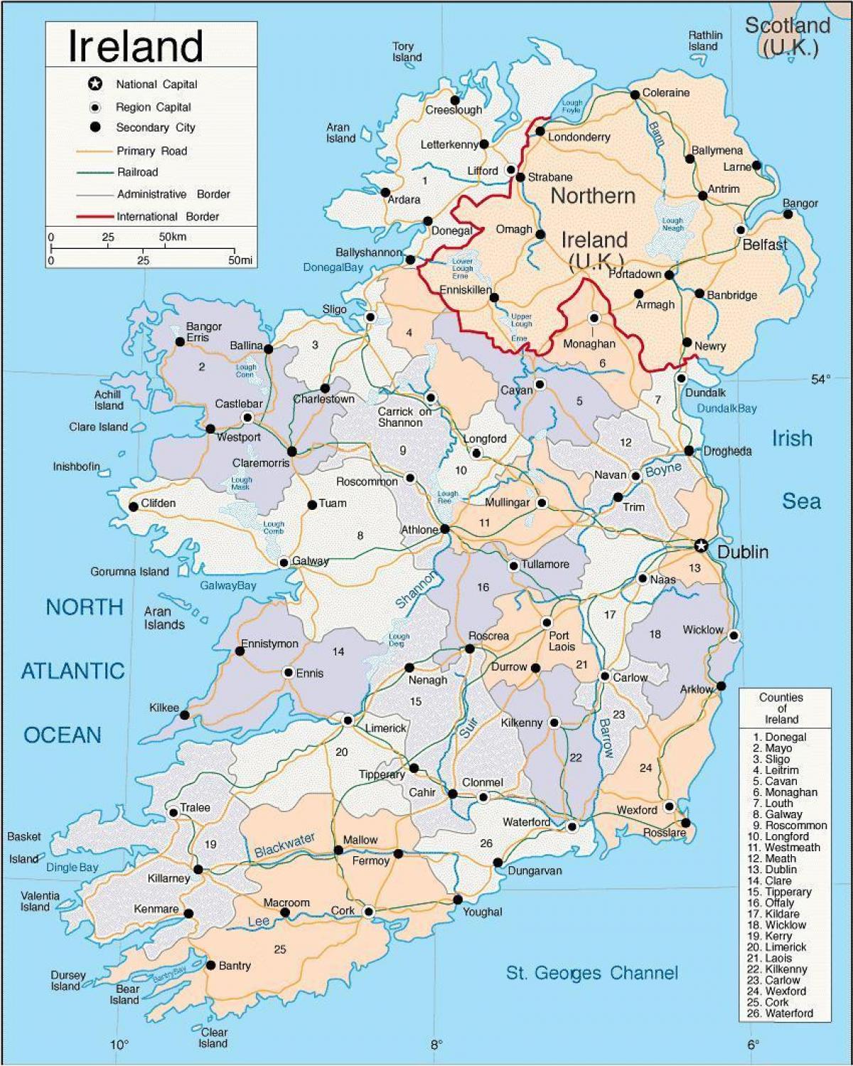 žemėlapis airija, įskaitant apskrityse
