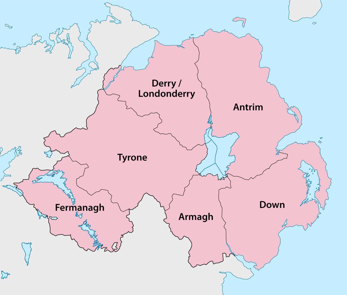 šiaurės airijos žemėlapį, apskričių ir miestų