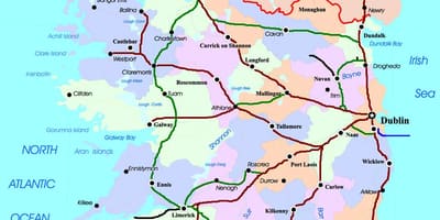 Žemėlapis traukinio maršrutai airijoje