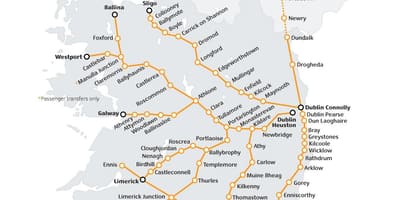 Traukinio kelionės airijoje žemėlapis