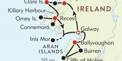 Žemėlapis vakarinės airijos pakrantės 
